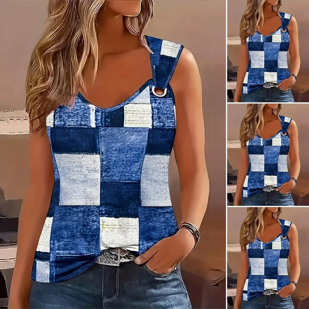 ZARA Summer Fashion Print Sleeveless Color Block Square Top